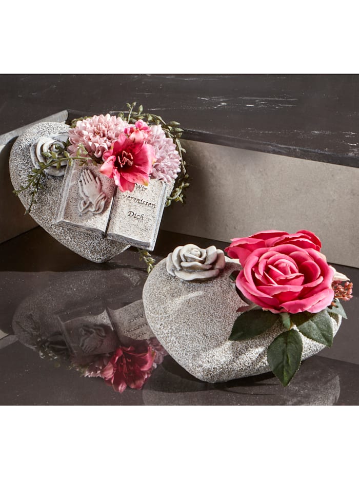 Arrangement funéraire avec roses RK gris/rose