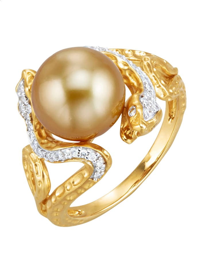 Image of Schlangen-Ring Amara Perle Gelbgoldfarben