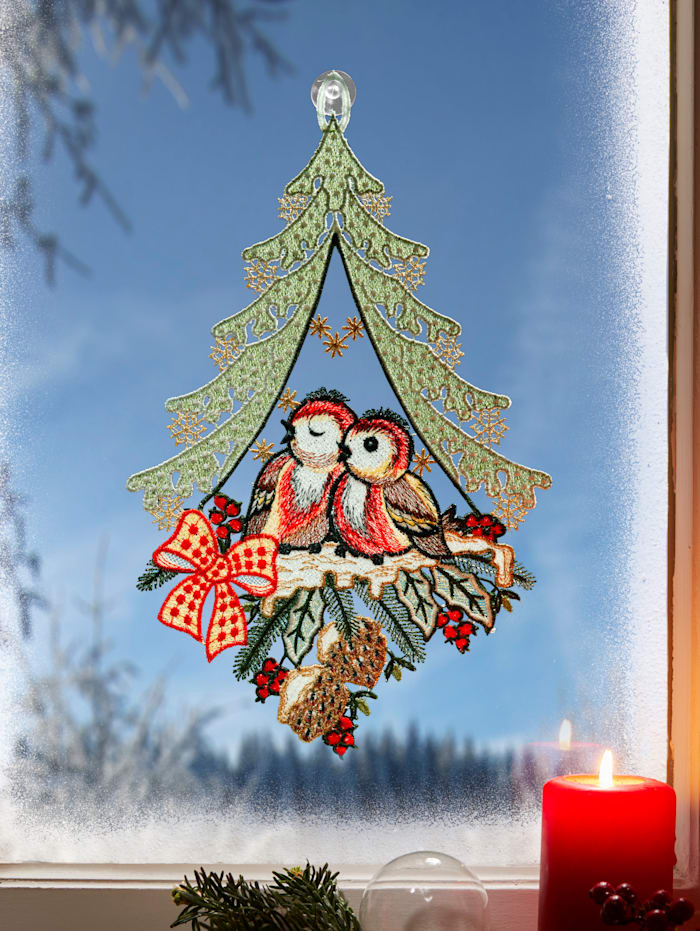 Décoration de fenêtre Petits oiseaux Stickereien & Textilien Multicolore
