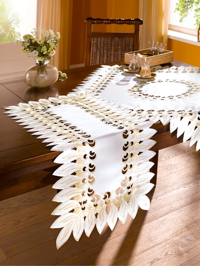 Linge de table à bordure en forme de feuilles Webschatz blanc/doré