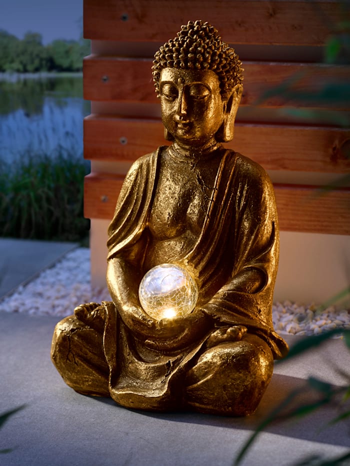 Image of Deko Buddha mit Solarlicht in einer Kugel Näve Goldfarben