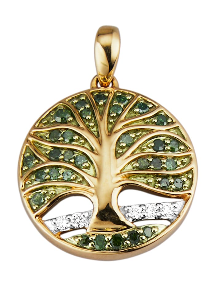Image of Lebensbaum-Anhänger Amara Diamant Gelbgoldfarben