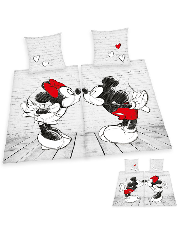 Parure de lit 4 p. pour deux Disney Mickey & Minnie Herding Blanc