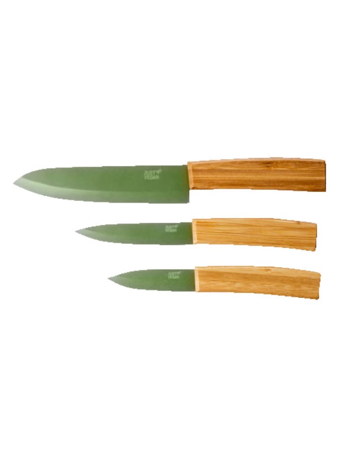 Image of 3tlg. Keramik-Messerset 'CeraVegan' mit pflanzlicher Keramik-Antihaftbeschichtung auf Basis von Avocado-Öl Just Vegan Grün
