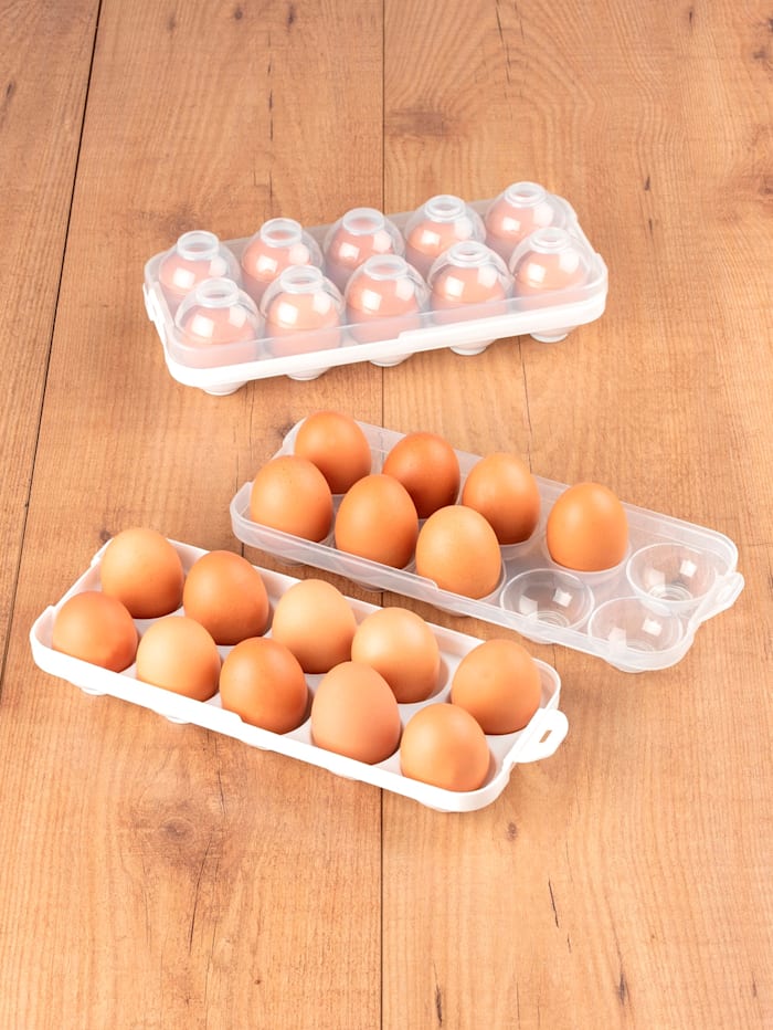 Image of 4tlg. Eier-Safe, 2 Boxen mit Deckel, für je 10 Eier Gr. S - L, stapelbar Maximex Weiß::Transparent
