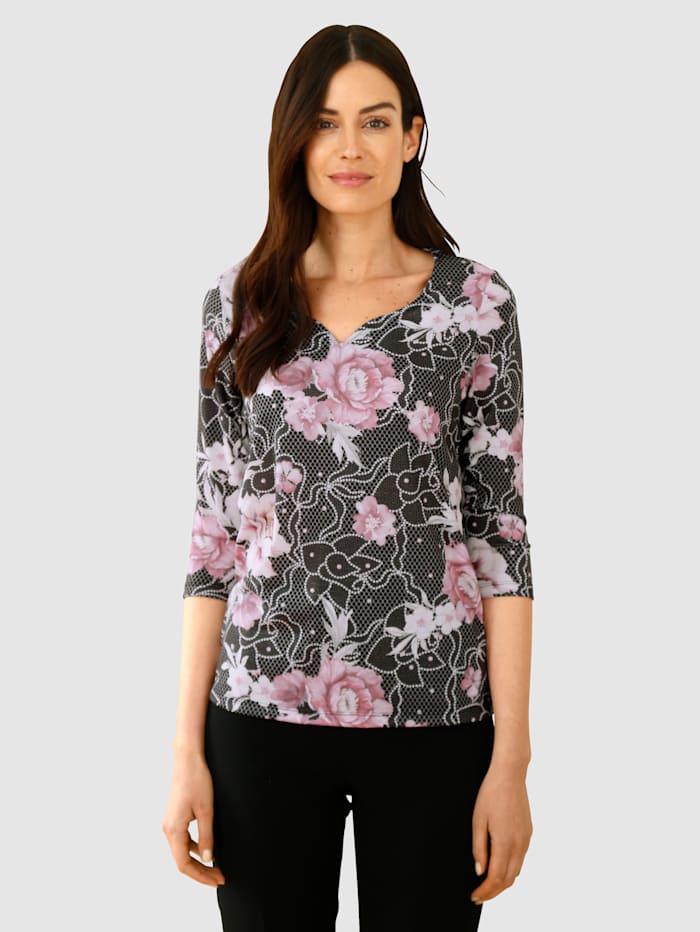 Shirt met bloemenprint Komplimente Zwart/Offwhite/Lavendel