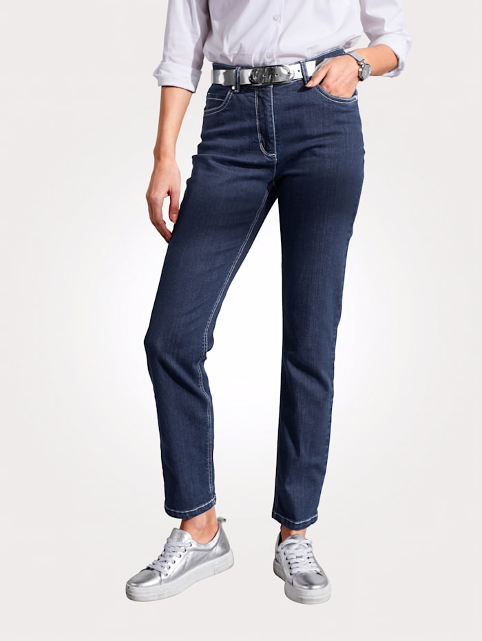 Jeans met geborduurd logo MONA Donkerblauw