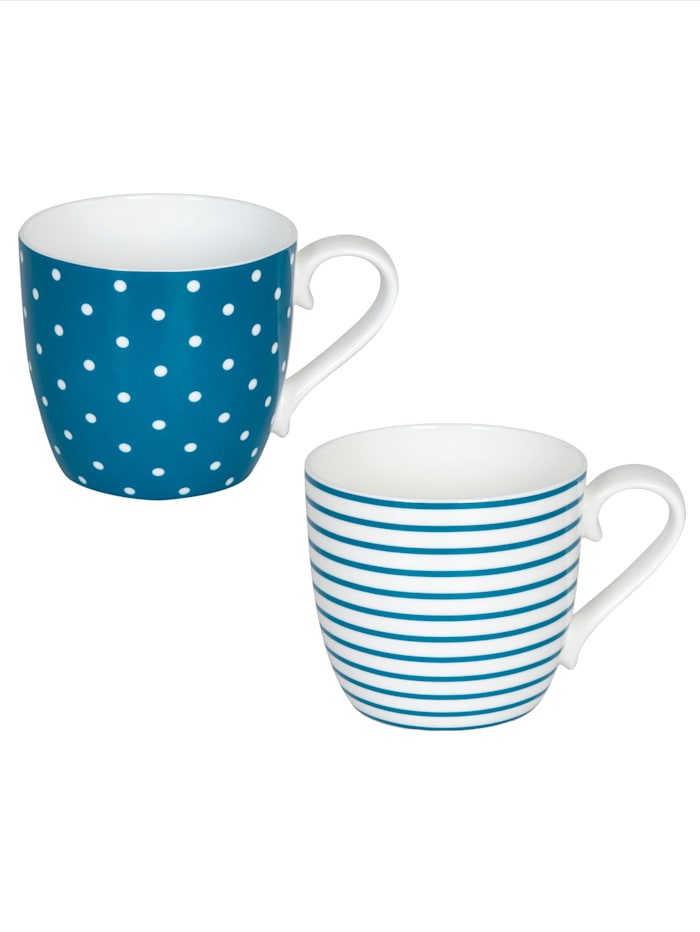 Image of 2tlg. Kaffeebecher-Set 'Turquoise Dots & Lines' Könitz Blau/Weiß