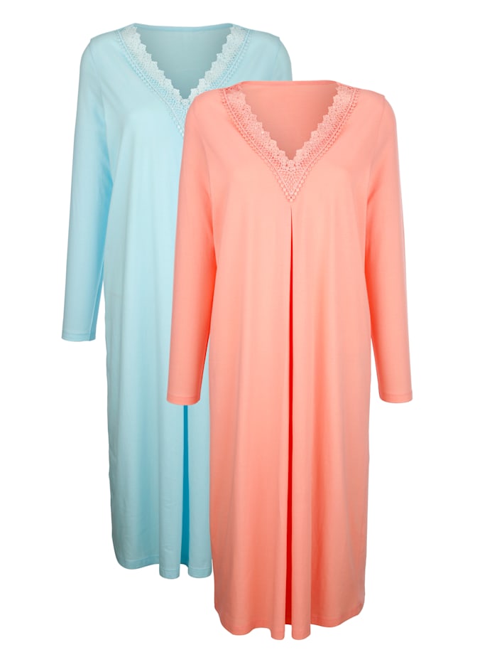 Nachthemden met elegante details van kant Harmony Apricot/Turquoise
