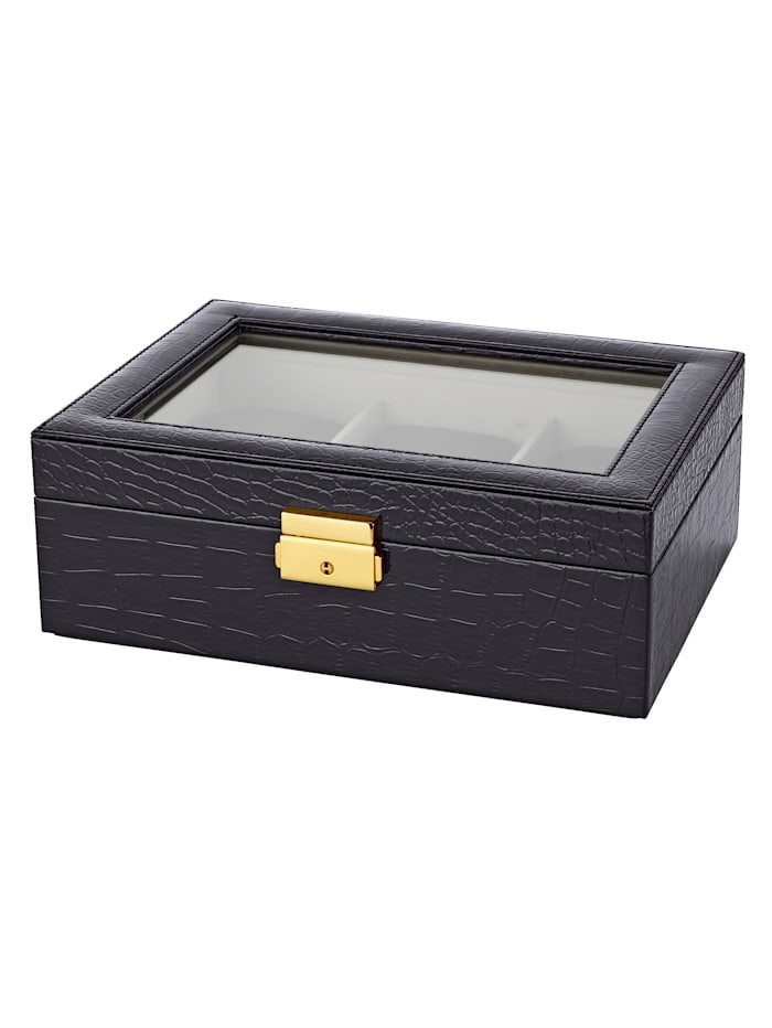 Uhrenaufbewahrungsbox in Crocodesign Golden Style Schwarz