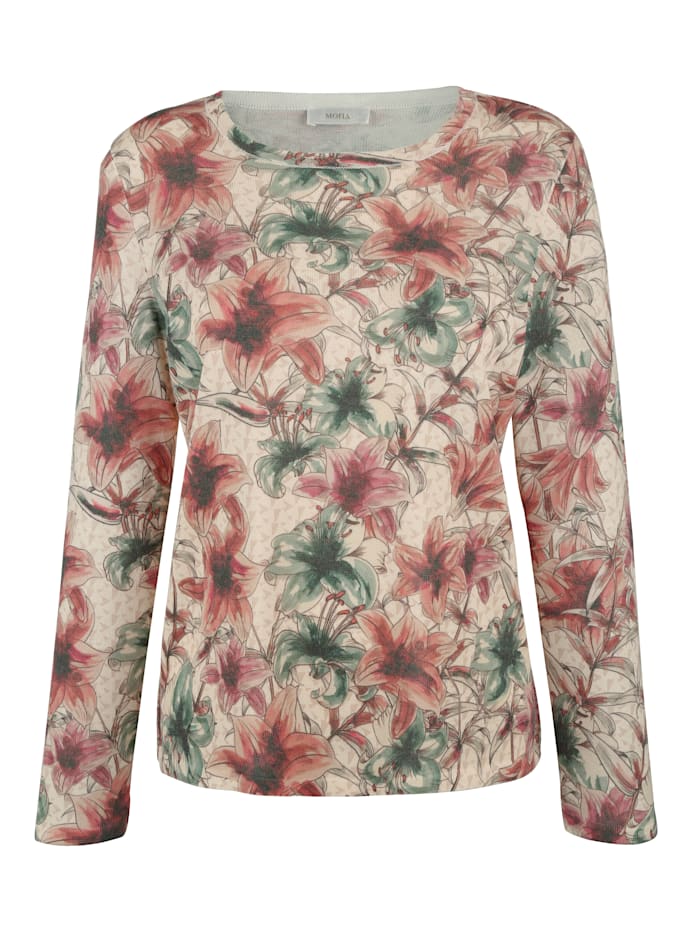 Pull-over à motif floral MONA Abricot/Olive