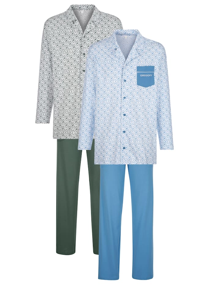 Schlafanzüge im 2er-Pack mit klassischem Hemdkragen Blau/Grün