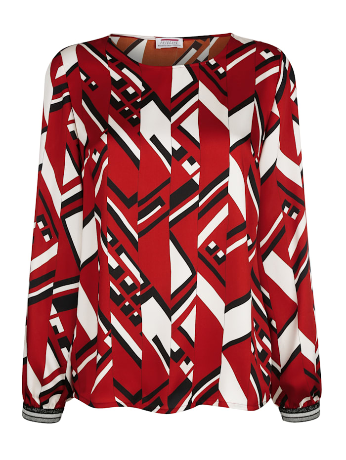 Shirt met modieuze print rondom Alba Moda Rood/Zwart/Wit