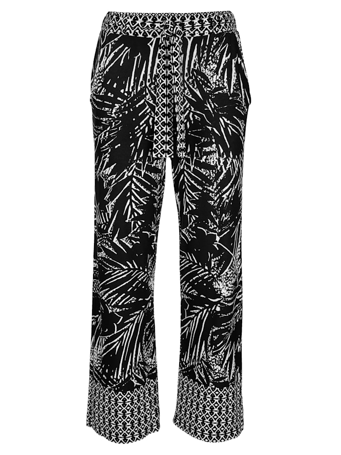 Pantalon avec motif contrastant à la taille et au bas de jambes Alba Moda Noir/Blanc