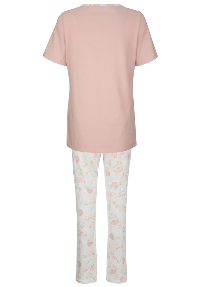 Pyjama à encolure raffinée Harmony Rose/Bleu glacier/Écru
