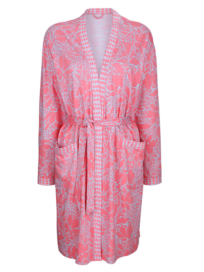Badjas met een fraaie patronenmix MONA Pink/Lichtblauw