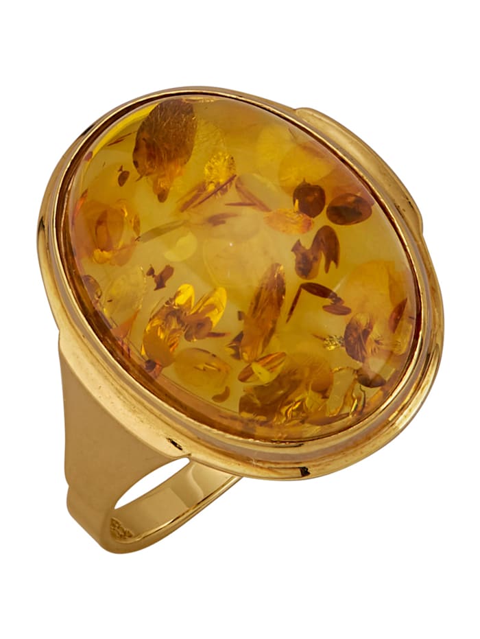 Damenring mit Bernstein in Silber 925 Gelbgoldfarben