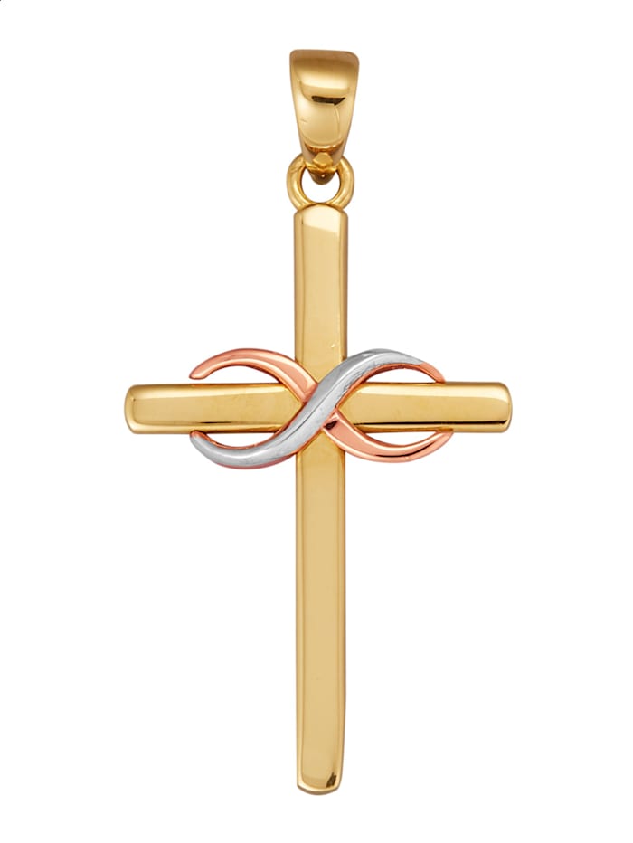 Kreuz-Anhänger - Kreuz - in Gelb, Rose und Weiß Gold 585 Diemer Gold Tricolor