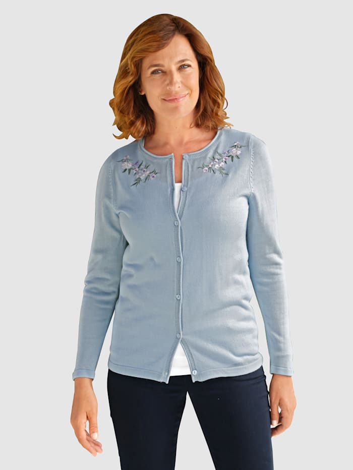 Vest met contrastkleurig bloemenborduursel Paola Lichtblauw