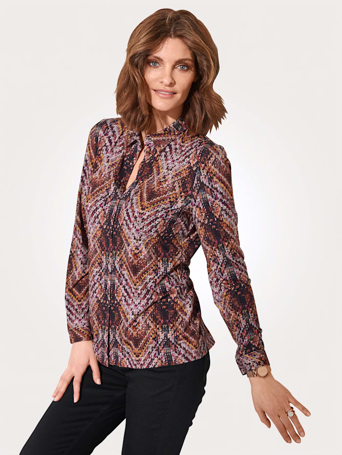 Jersey blouse met grafisch patroon MONA Bruin/Rood/Berry
