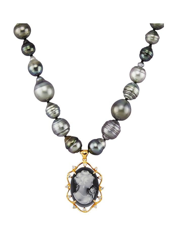 Tahiti Zuchtperlen Collier in Silber 925 Diemer Perle Grau  - Onlineshop Diemer