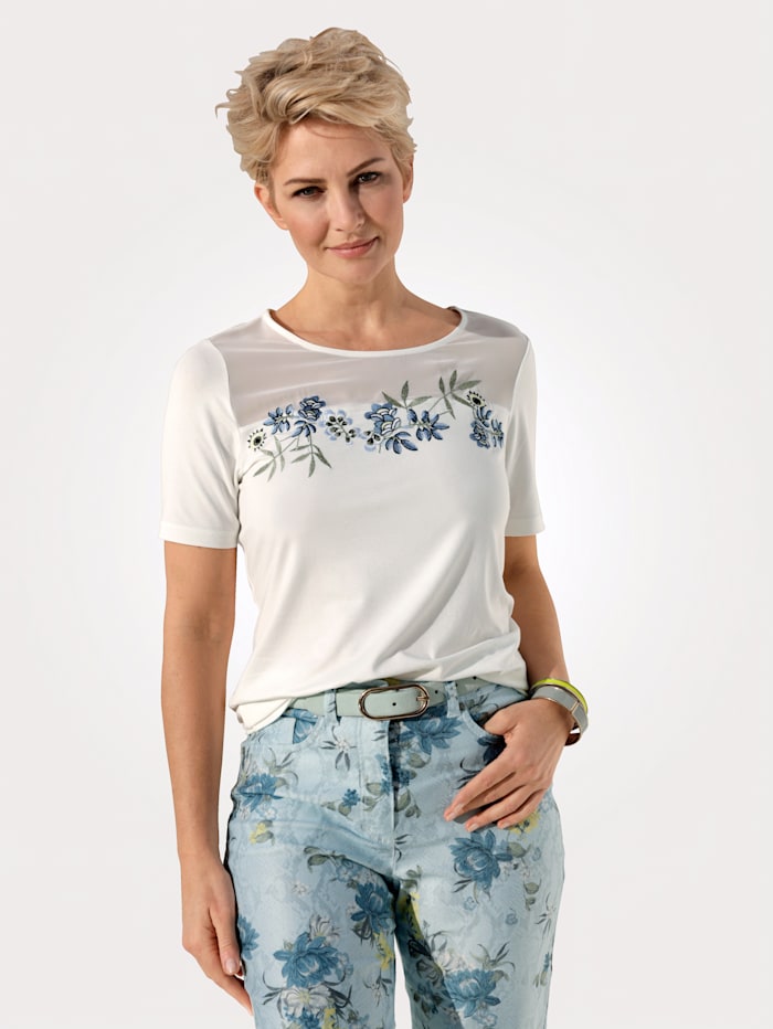 Shirt met bijzonder borduursel MONA Ecru/Ijsblauw/Geel