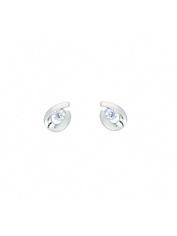 1 Paar  585 Weißgold Ohrringe / Ohrstecker mit Zirkonia 1001 Diamonds Silber