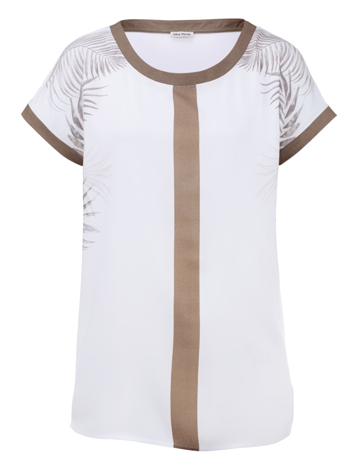 Shirt met exclusieve Alba Moda print Alba Moda Wit/Hazelnoot/Beige