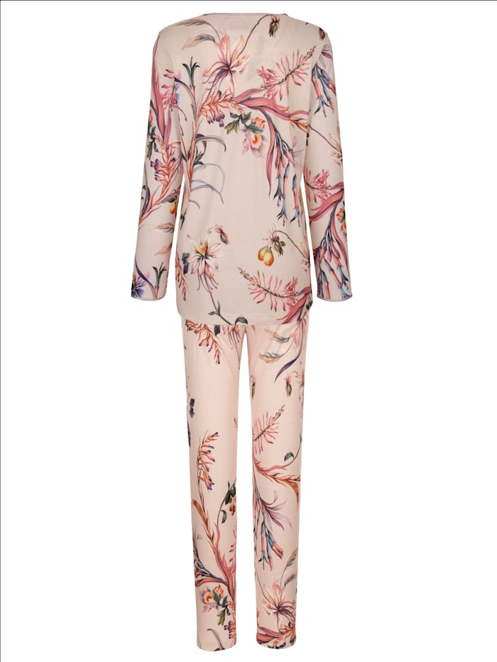 Pyjama avec passepoil en satin MONA Nude/Parme/Corail