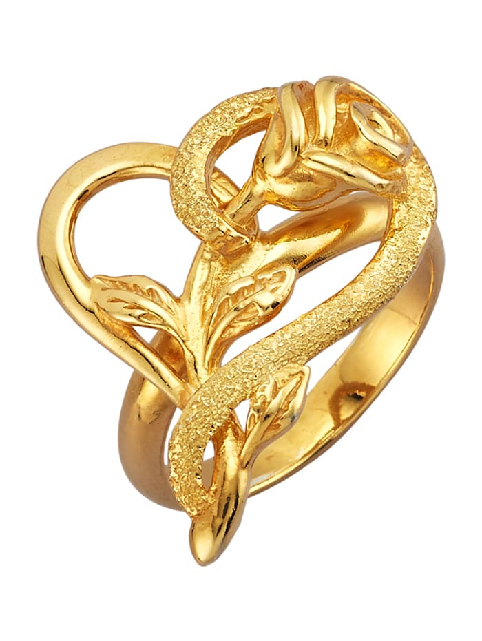 Herz-Rosen-Ring in Silber 925, vergoldet Gelbgoldfarben