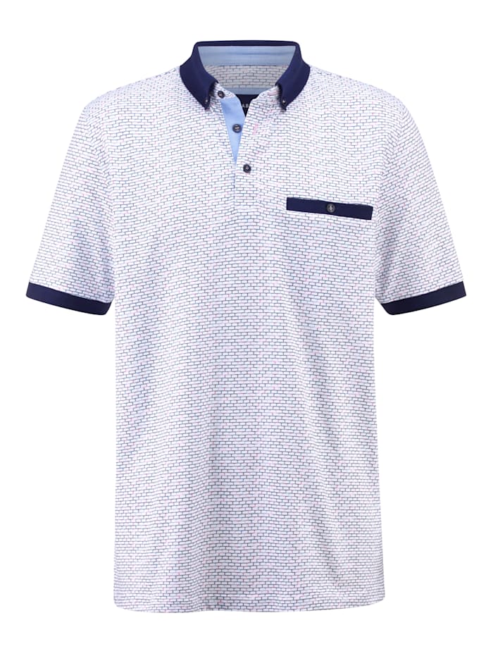 Poloshirt mit grafischem Druckdessin rundum BABISTA Weiß/Marineblau