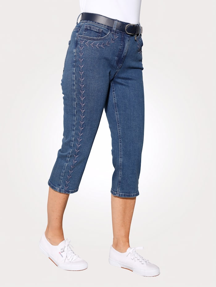 Capri-jeans met harmonieus gekleed borduursel MONA Donkerblauw