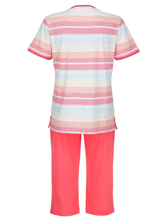 Pyjama avec joli nœud fantaisie à l'encolure Hajo Rouge clair/Bleu ciel/Orange clair