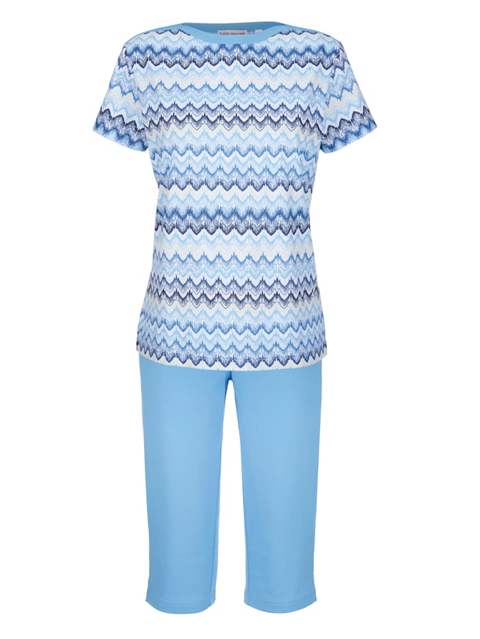 Pyjama met grafisch patroon Hajo Lichtblauw/Marine/Wit