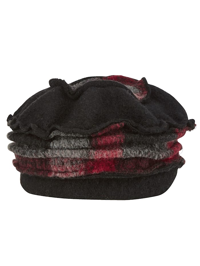 Chapeau en laine foulée MONA Rouge/Gris