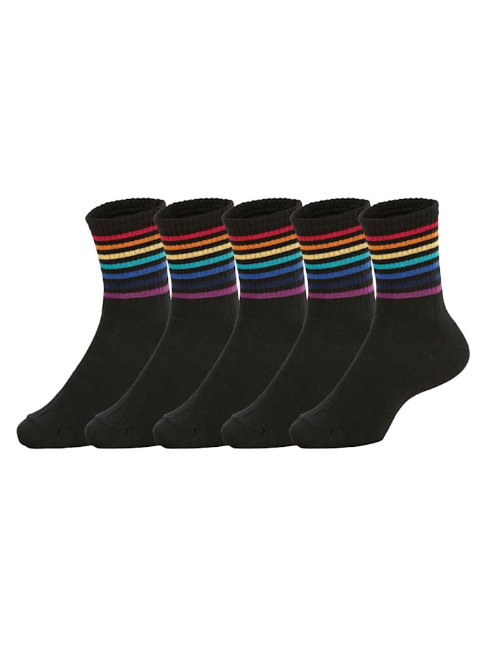 Tennissokken per 5 paar met multicolor strepen Harmony Zwart