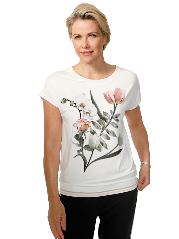 T-shirt à motif fleuri MONA Écru/Rose/Vert foncé