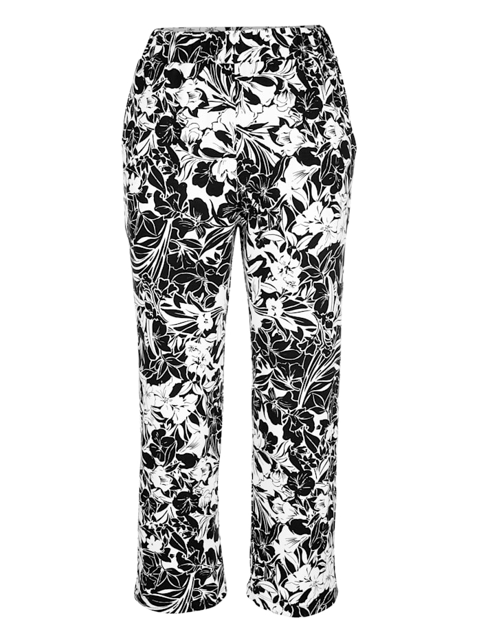 Pantalon 7/8 à motif imprimé fleuri MONA Noir/Blanc