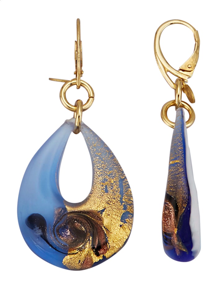 Muranoglas Ohrringe in Silber 925, vergoldet Blau  - Onlineshop Diemer