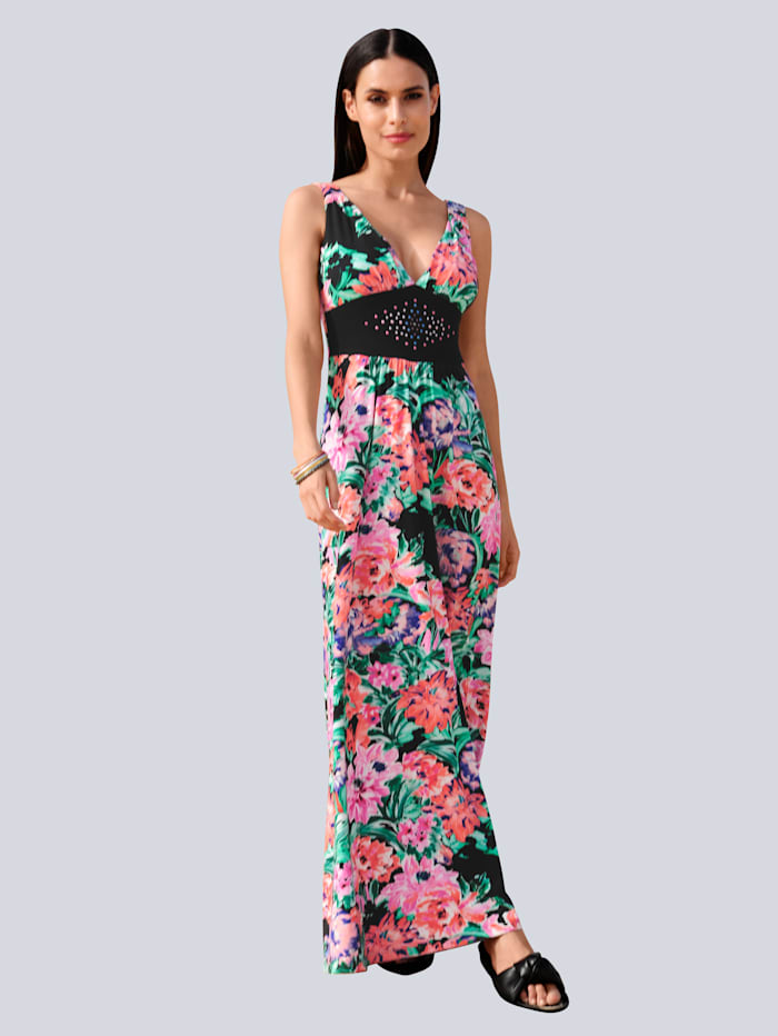 Maxi-jurk met aantrekkelijk bloemendessin Alba Moda Zwart