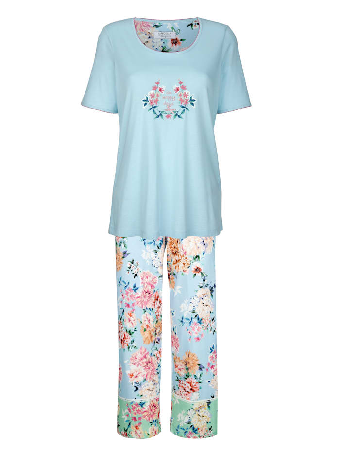 Pyjama met contrastkleurige hals en mouwzomen Ringella Lichtblauw/Lichtgroen/Ecru