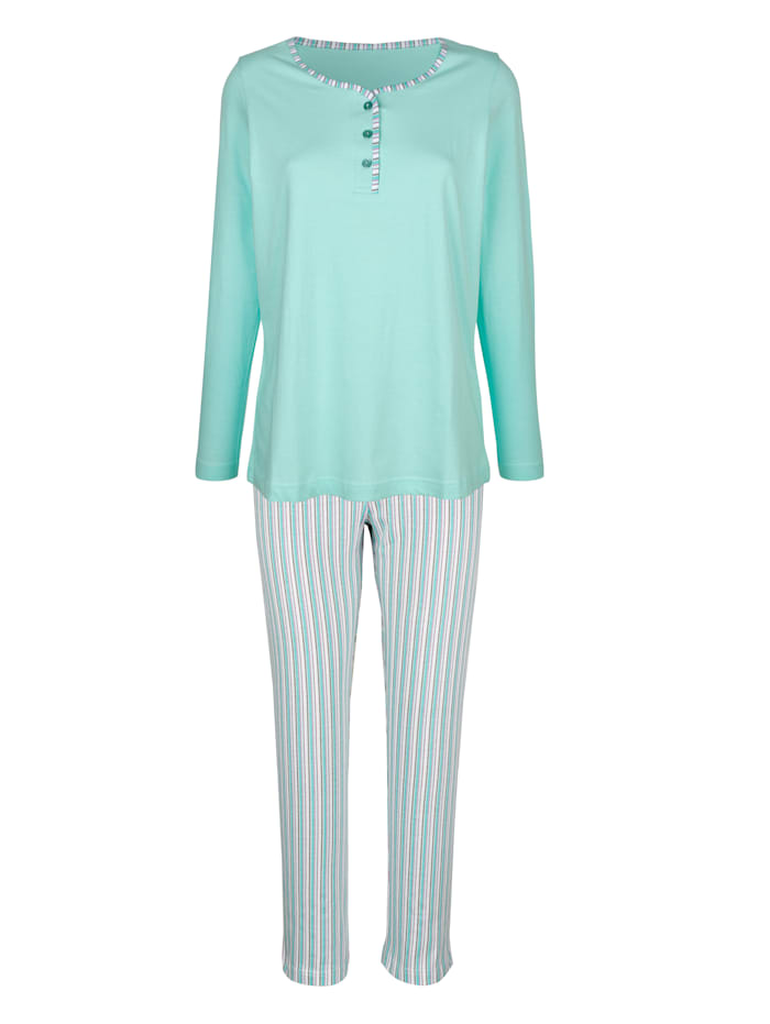 Pyjamas, lot de 2 avec empiècement contrastant à l'encolure Harmony Vert clair/Blanc/Cyclamen