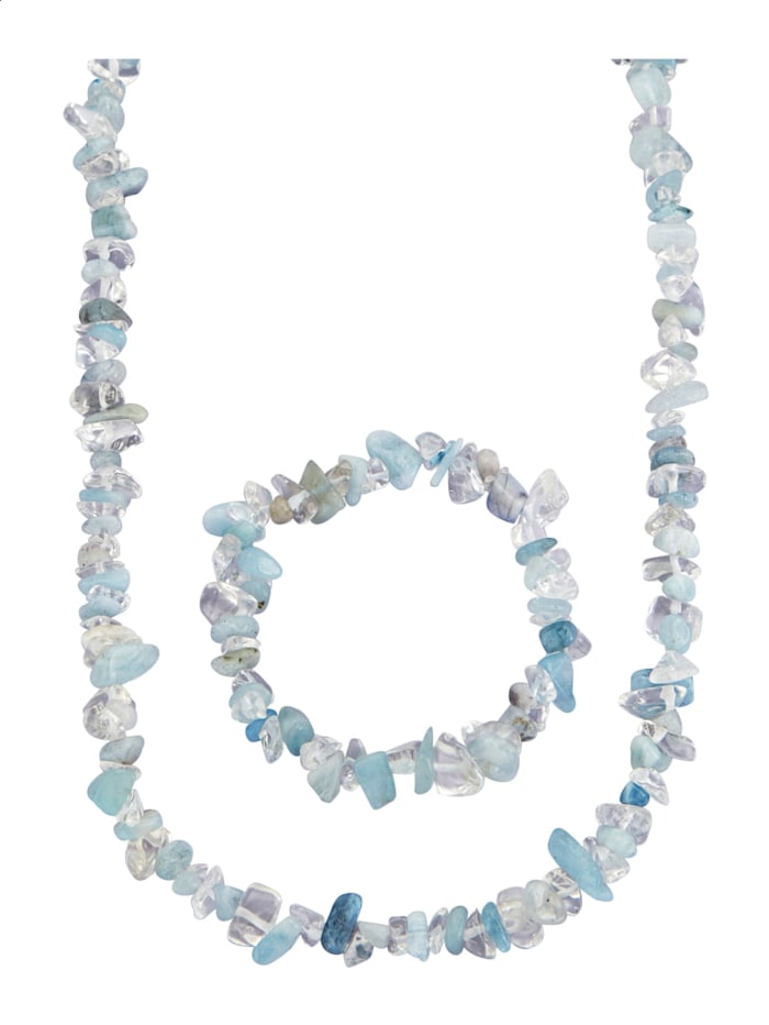 Parure de bijoux 2 pièces avec aigue-marine et cristal de roche Multicolore 1