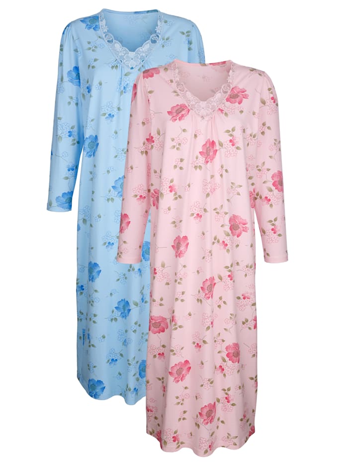 Nachthemd met bloemenkant Harmony Roze/Blauw