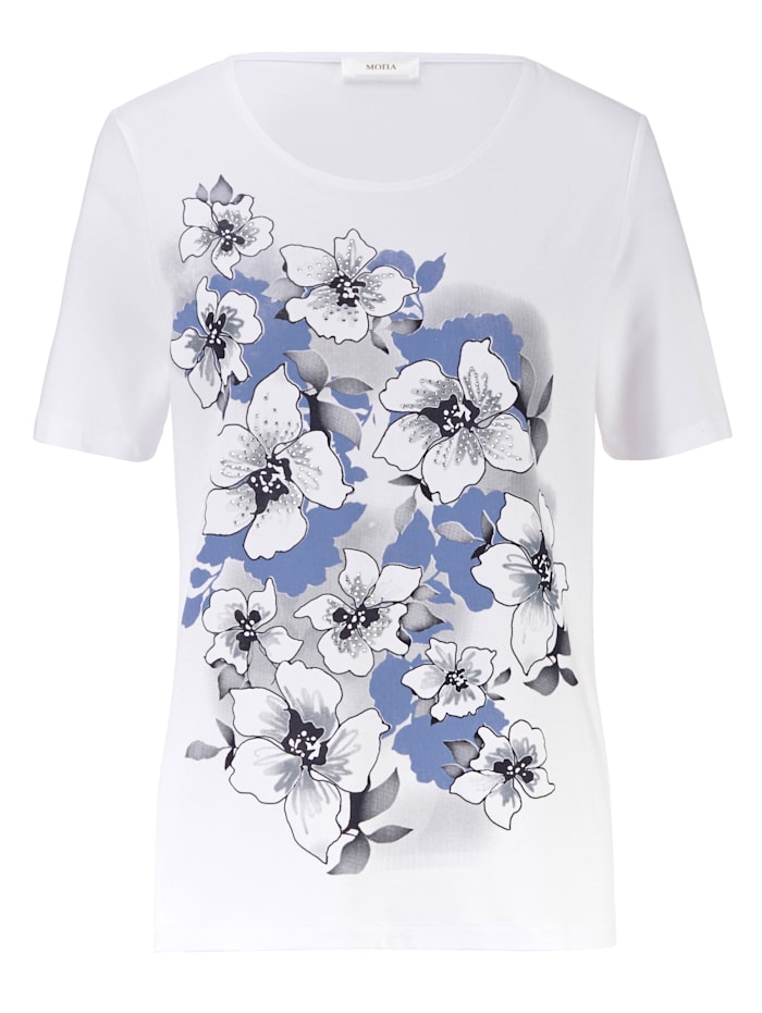 T-shirt à belle association d'imprimé MONA Blanc/Bleu glacier/Marine