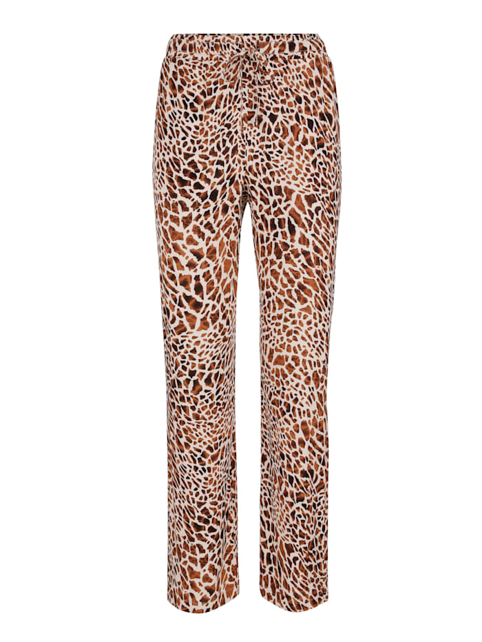 Pantalon facile à enfiler imprimé girafe Paola Sable/Marron foncé