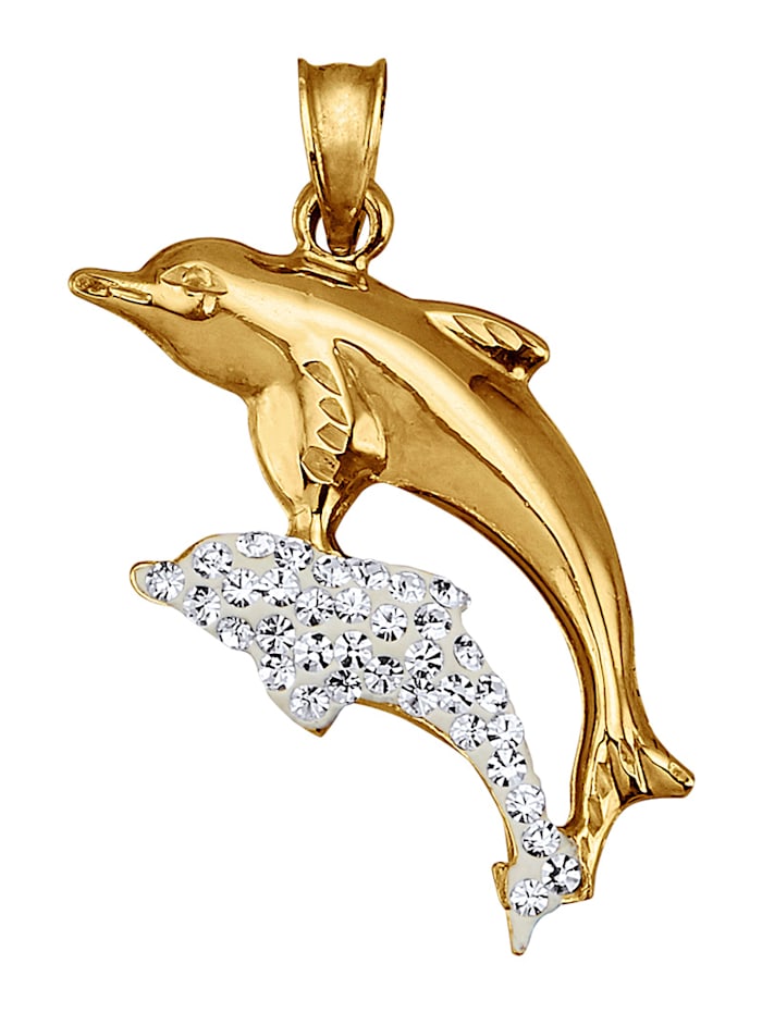 Hanger Dolfijn met witte kristallen Goudkleur