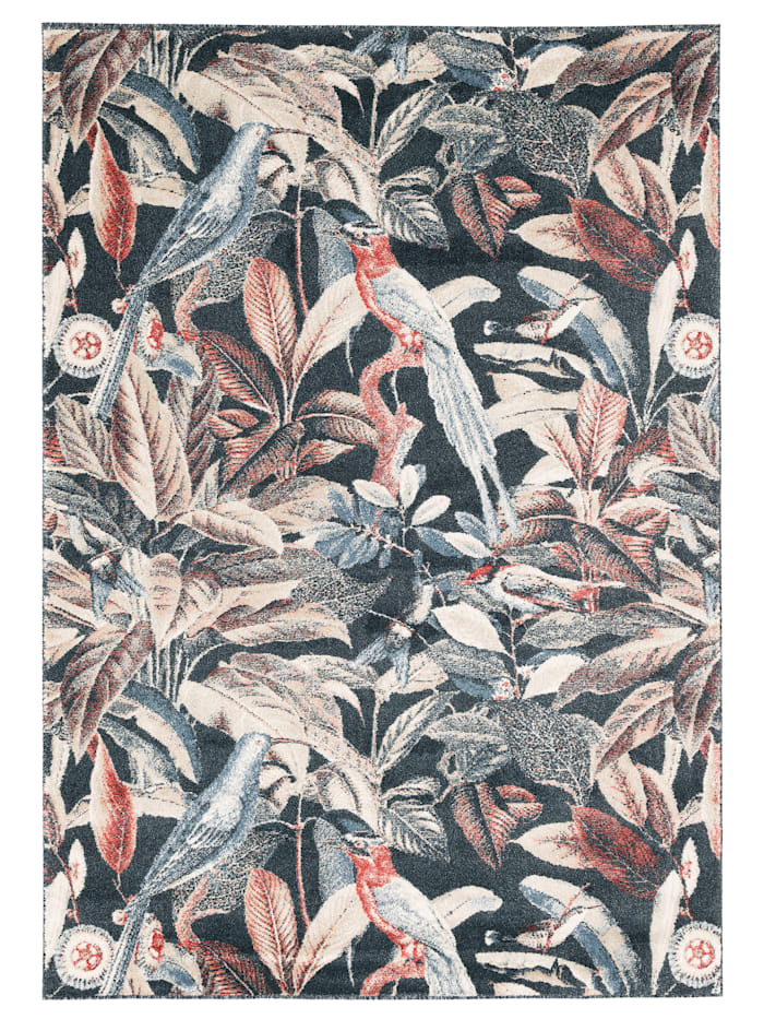 Designer Teppich Montana Vögel Blätter Pergamon Blau