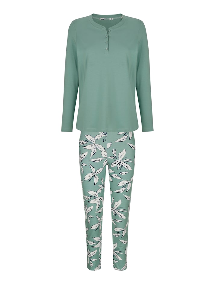 Pyjama met korte knoopsluiting MONA Salie/Ecru/Marine