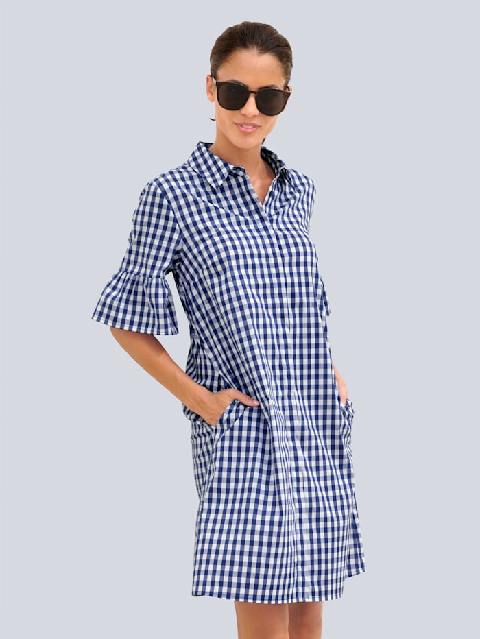 Robe-chemise avec pinces poitrine pour un confort parfait Alba Moda Blanc/Bleu